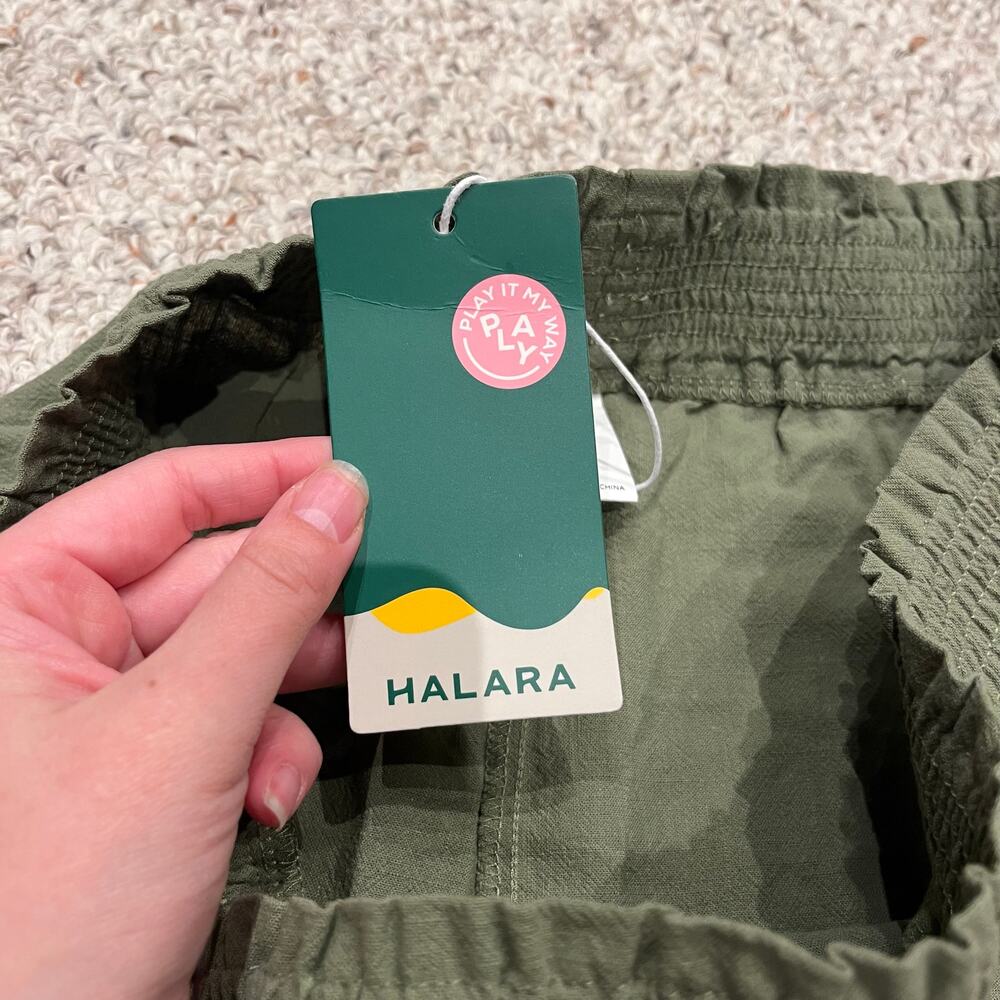 NWT Halara Frill Shirred Ruffle Flowy Shorts Sz L Green Cotton Summer Casual - Picture 3 of 5